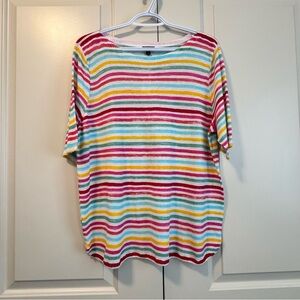 NWT Talbots Multicolor Striped Short Sleeve Sweater Lightweight Pullover Sz XL